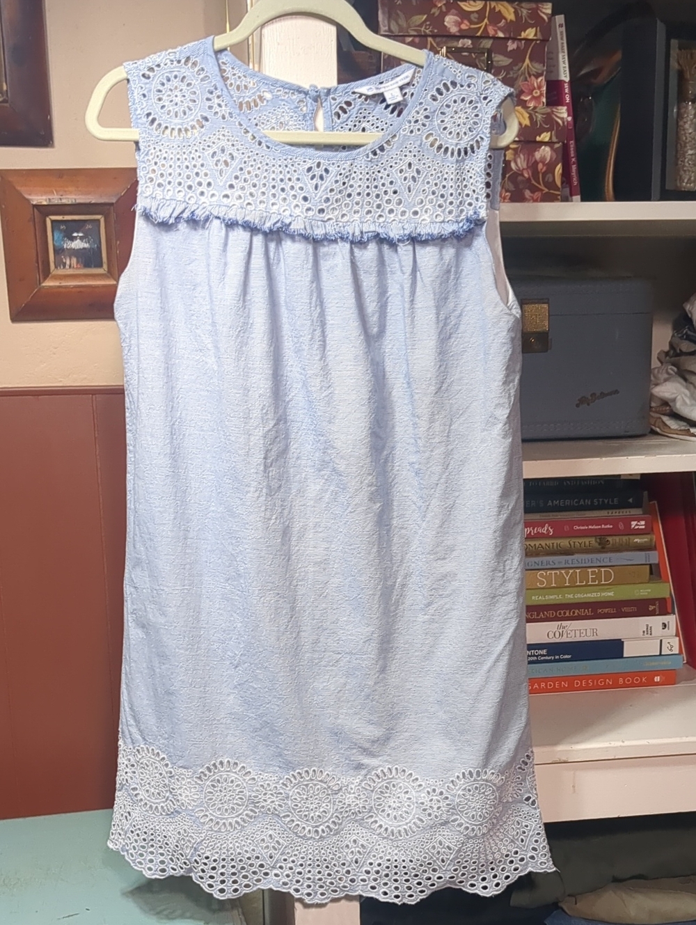 Southern Tide Light Blue and White Stripped Eyelet Sleeveless Dress Size Large